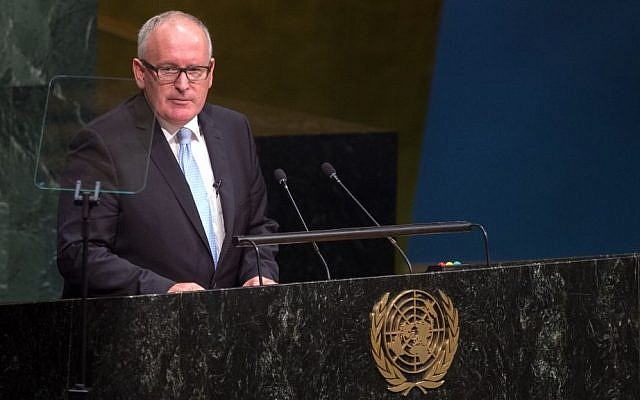 First Vice-President of the European Union Frans Timmermans addresses the 2015 Sustainable Development Summit, Sunday, September 27, 2015, at United Nations headquarters. (Bryan R. Smith/AP)