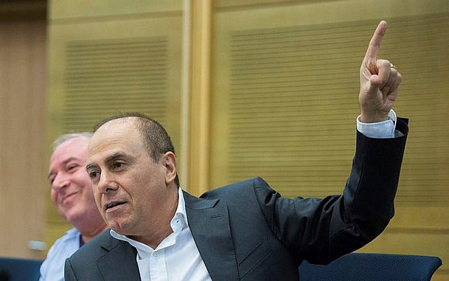 Interior Minister Silvan Shalom speaks during a session of the Immigration and Absorption Committee at the Knesset in July 2015. (Yonatan Sindel/Flash90)