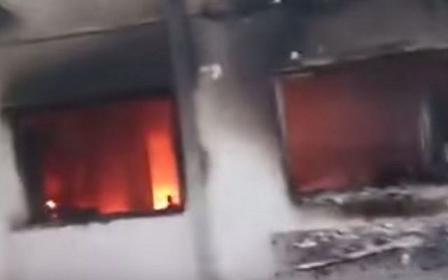 Fires can be seen burning inside the Doctors Without  Borders hospital in Kunduz, Afghanistan that was hit in what is thought to have been a US air strike on October 3, 2015 (screen capture: YouTube)