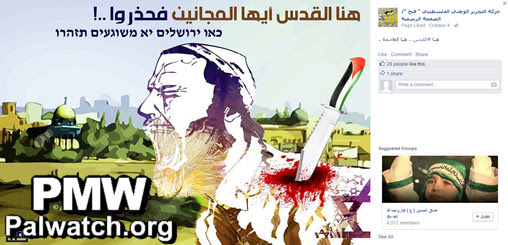 Cartoon encouraging attacks on Israelis published on Fatah Facebook page, October 2015 (PMW)