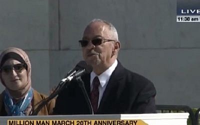 Rev. Jeremiah Wright, President Obama's ex-pastor, delivers a speech in Washington in which he calls Israel an 'apartheid state' and declares that 'Jesus was a Palestinian,' October 10, 2015. (Screenshot/YouTube)