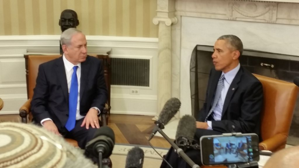 Prime Minister Benjamin Netanyahu and US President Barack Obama in the White House on November 9, 2015 (Raphael Ahren/Times of Israel)