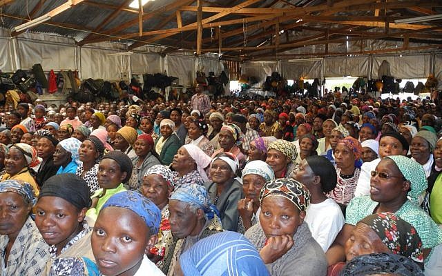Hundreds of Messianic Jews, who identify as Jewish, gathered in Nyahururu for the week-long Sukkot holiday. The community prays in Hebrew, but has not made steps to officially convert like the Kasuku Jews. (courtesy Barbara Steenstrup/Nairobi Hebrew Congregation)