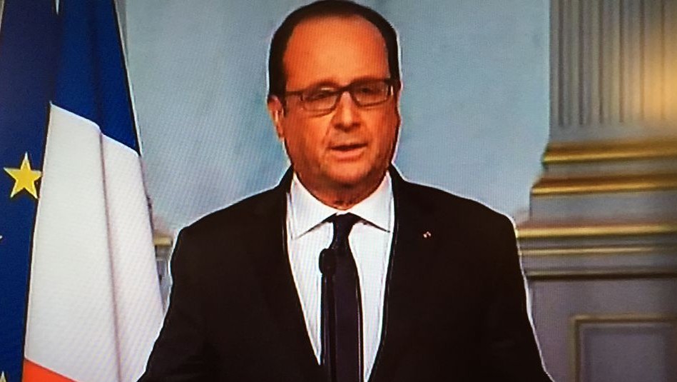 France's President Hollande declares a state of emergency amid multiple attacks in Paris, November 13, 2015 (France 24 screenshot)