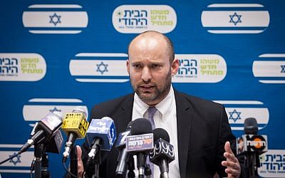 Education Minister Naftali Bennett, head of the Jewish Home party, leads the weekly Jewish Home party meeting at the Knesset, in Jerusalem, November 02, 2015. (Miriam Alster/Flash90) 