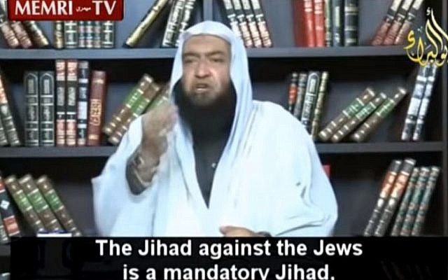 Amman-based cleric Abdullah el-Alawneh issues new ruling on Muslim jihad against Jews, November 3, 2015 (MEMRI screenshot)