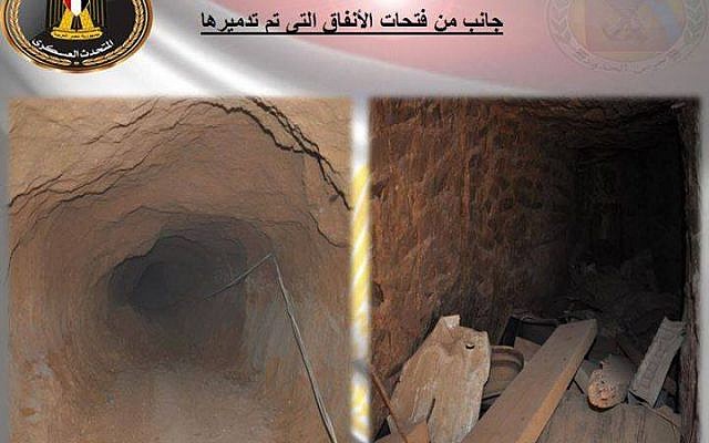 A screen capture from a Facebook post by the Egyptian army showing Gazan smuggling tunnels it says it destroyed in November. (Screen capture: Facebook)