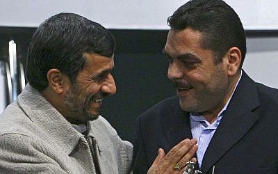 Iranian President Mahmoud Ahmadinejad, left, honors Lebanese terrorist Samir Kuntar, in Tehran, Iran, Thursday, Jan. 29, 2009. (AP/Mehdi Ghasemi)