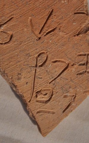 An early 12th century BCE Canaanite alphabet inscription found at Lachish in 2014. (courtesy of Yossi Garfinkel, Hebrew University)