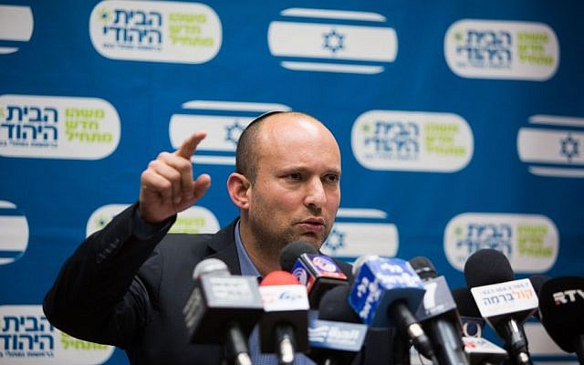 Education Minister Naftali Bennett leads the weekly Jewish Home party meeting at the Knesset in Jerusalem, December 21, 2015. (Photo by Yonatan Sindel/Flash90)