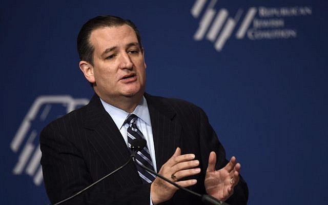 Republican presidential candidate Sen. Ted Cruz (R-Texas) speaks at the Republican Jewish Coalition presidential forum in Washington, DC, on December 3, 2015. (AP/Susan Walsh)