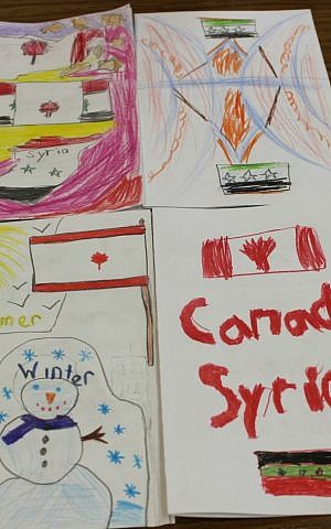 Cards welcoming Syrian refugees created by students at Paul Penna Downtown Jewish Day School in Toronto, December 2015. (Courtesy)