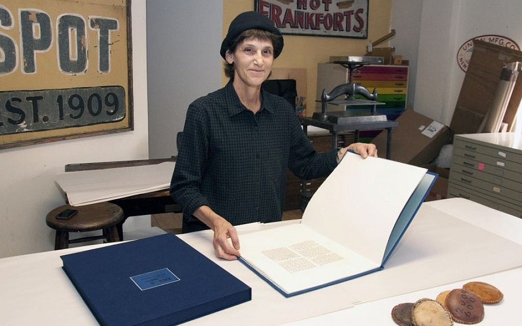 Judith Ivry, a bookbinder who specializes in old-world techniques, worked on the book for the Pope. (Kleinman Holocaust Education Center)