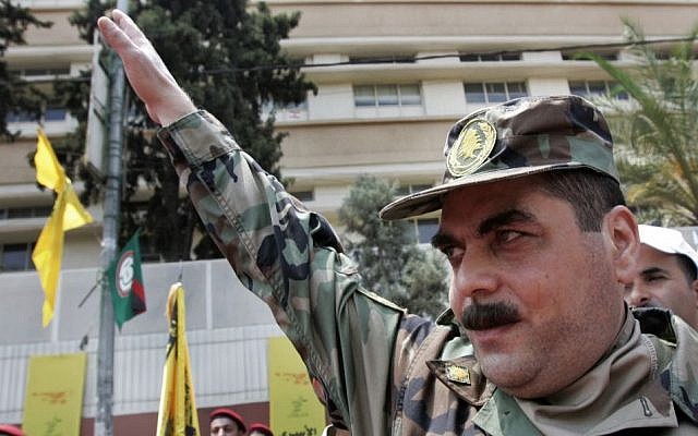 Samir Kuntar salutes as he arrives to pay his respects at the grave of Hezbollah commander Imad Mughniyeh, south of Beirut, Lebanon, on July 17, 2008. (AP/Darko Bandic, File)