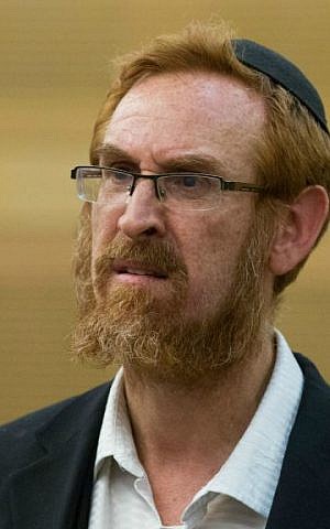 Temple Mount activist Yehuda Glick at a Likud faction meeting in the Knesset, October 19, 2015 (Miriam Alster/Flash90)