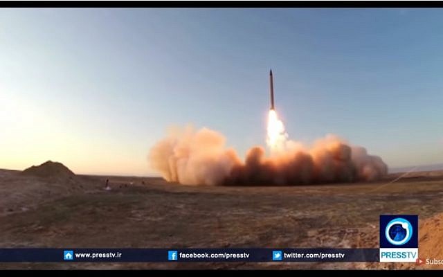 Iran's test launch of the Emad long-range ballistic missile on October 11, 2015. (YouTube Screenshot: Press TV)