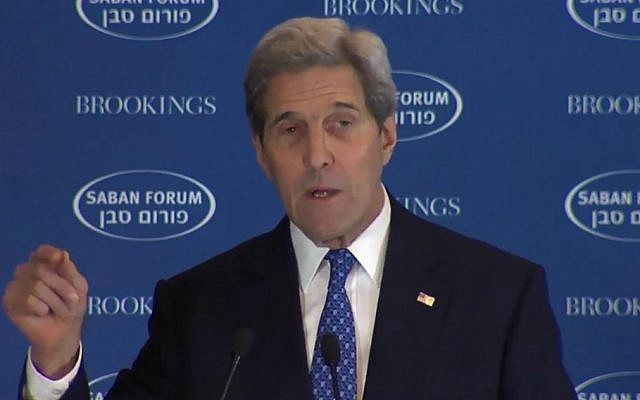 Secretary of State John Kerry addresses the Brookings Institution's annual Saban Forum on December 5, 2015 (YouTube screen capture)
