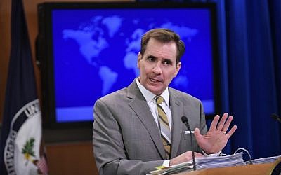 State Department Spokesman John Kirby speaks during the daily briefing at the State Department on January 6, 2015 in Washington, DC. (AFP PHOTO/MANDEL NGAN)
