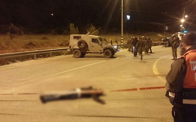 Scene of an attempted stabbing near the Etzion bloc junction in the West Bank on January 7, 2016. (Etzion Bloc Regional Council)