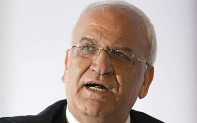 In this Friday, Dec. 11, 2015 file photo, Palestinian chief negotiator Saeb Erekat delivers a speech at the Mediterranean Dialogues Conference Forum, in Rome. (AP Photo/Andrew Medichini, File)