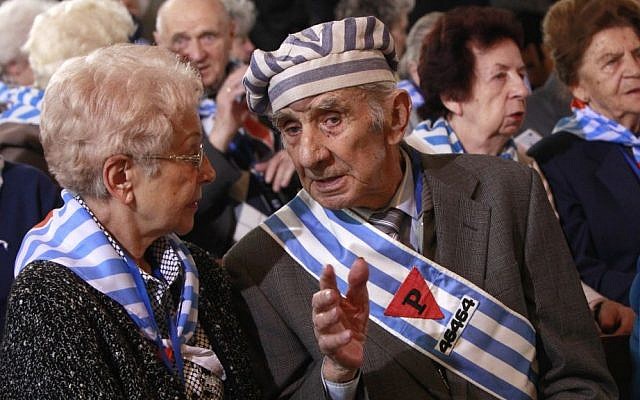File: Holocaust survivors attend a ceremony at the former Auschwitz Nazi death camp in Oswiecim, Poland, on January 27, 2016, the 71st anniversary of the death camp's liberation by the Soviet Red Army in 1945. (AP Photo/Czarek Sokolowski)