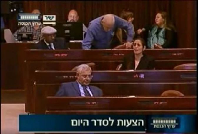 Likud MK Anat Berko (center) verbally spars with Frej on January 6 (Screenshot Knesset Channel)