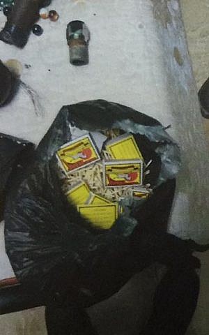 Security forces find matches and marbles in the home of Diana and Nadia Hawila, which can be used during violent demonstrations, in December 2015. (Shin Bet)