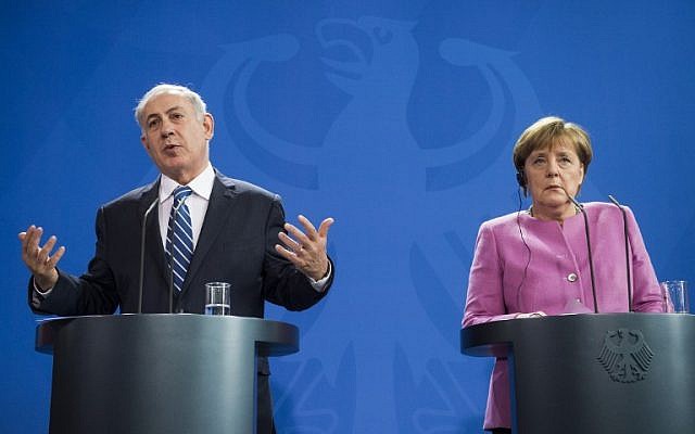 German Chancellor Angela Merkel (R) and Prime Minister Benjamin Netanyahu speak at a press conference at the Chancellery in Berlin on February 16, 2016 after a joint cabinet meeting (AFP / ODD ANDERSEN)