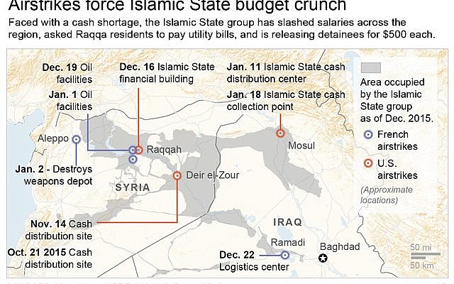 Map locates airstrikes in Syria and Iraq that have had an impact on the Islamic State economy (via AP)