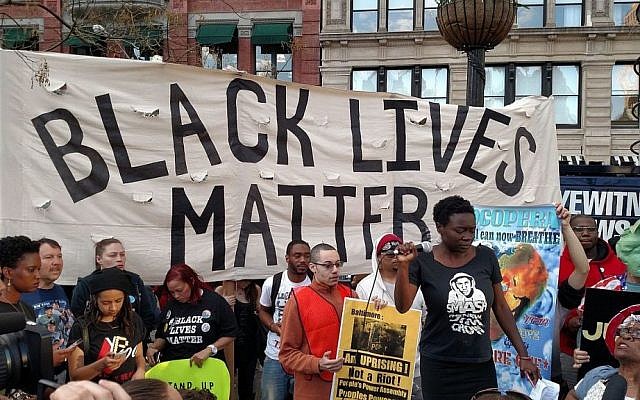 Protesters attend a Black Lives Matter demonstration in New York on April 29, 2015. (CC BY-SA Wikimedia commons, The All-Nite Images)