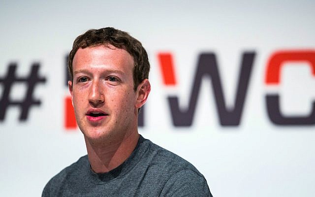 Mark Zuckerberg, the founder and CEO of Facebook, speaking at the Mobile World Congress in Barcelona, Spain, March 2, 2015. (David Ramos/Getty Images via JTA)
