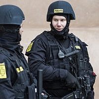 Illustrative: Danish policemen stand guard in front of the city court in Copenhagen, Denmark, on March 10, 2016. (AFP/SCANPIX DENMARK/Emil Hougaard)