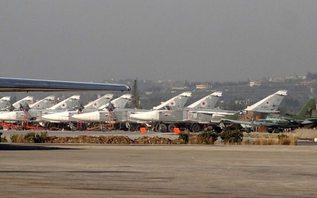 Russian fighter jets on the tarmac at the Russian Hmeimim military base in Latakia province, in the northwest of Syria, February 16, 2016. (AFP/Stringer)