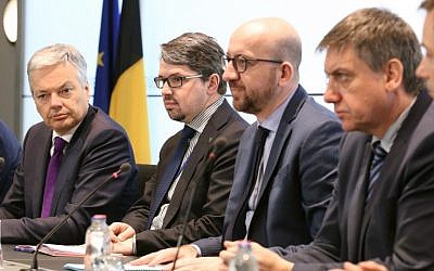 Top Belgian officials hold a press conference after the multiple explosions in Brussels at the airport and in the metro, on March 22, 2016 in Brussels (AFP/BELGA/Nicolas Maeterlinck)