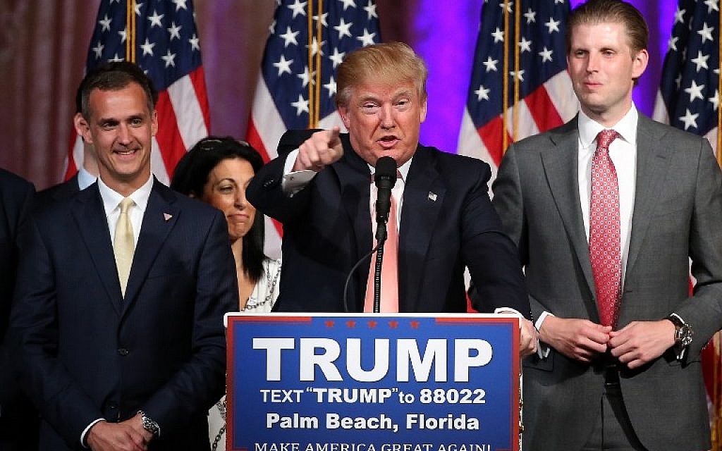Republican presidential candidate Donald Trump speaks during a primary night press conference at the Mar-A-Lago Club's Donald J. Trump Ballroom March 15, 2016 in Palm Beach, Florida. (Win McNamee/Getty Images/AFP)