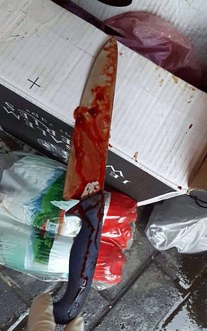 The knife used in a stabbing attack in Petah Tikva on Tuesday, March 8, 2016 (Israel Police)
