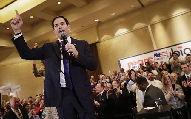 Republican presidential candidate, Sen. Marco Rubio, R-Fla. speaks during a campaign event at the InterContinental Hotel, Monday, Feb. 29, 2016, in Atlanta. (AP Photo/David Goldman) 