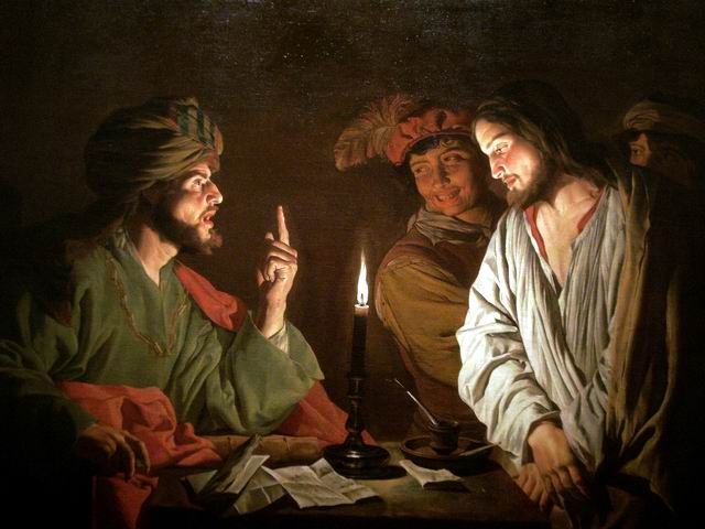 Christ Before Caiaphas, by Matthias Stom (1615-49).