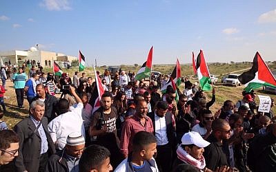 Protesters attend a Land Day demonstration in the Bedouin village of Umm al-Hiran on Wednesday, March 30, 2016. (Courtesy Joint List)