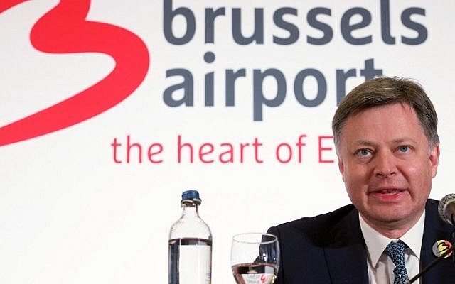 Brussels Airport CEO Arnaud Feist gives a press conference regarding the reopening of Brussels Airport on April 2, 2016 in Zaventem. (AFP/Belga/Nicolas Maeterlinck)