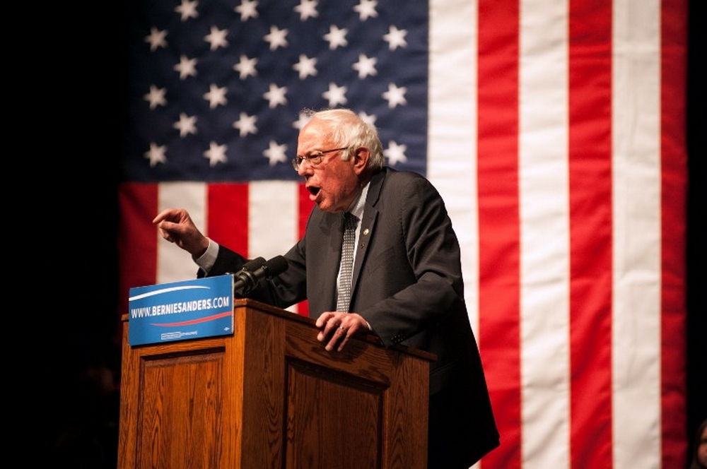 Democratic presidential candidate Sen. Bernie Sanders speaks during a rally on April 5, 2016 in Laramie, Wyoming (Theo Stroomer/Getty Images/AFP)