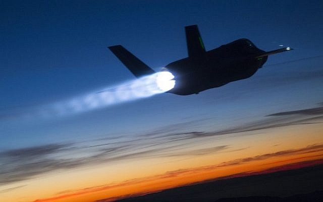 The F-35 Lightning II during a refueling test at dusk in January 2015. (Tom Reynolds/Lockheed Martin)