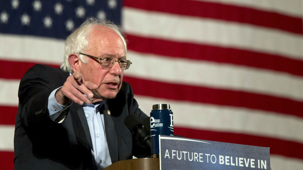 Democratic presidential candidate Sen. Bernie Sanders, I-Vermont, speaks during a campaign event, Saturday, April 9, 2016, in the Washington Heights neighborhood of New York. (AP Photo/Mary Altaffer)