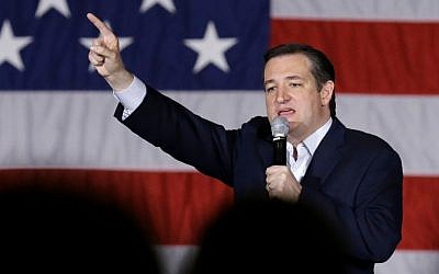 Republican presidential candidate, Sen. Ted Cruz, R-Texas, points as he speaks at a campaign stop at Waukesha County Exposition Center, April 4, 2016, Waukesha, Wis. (AP/Nam Y. Huh)