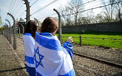 High school students participate in the March of the Living at Auschwitz in Poland, April 16, 2015. (Yossi Zeliger/ Flash90/ File)