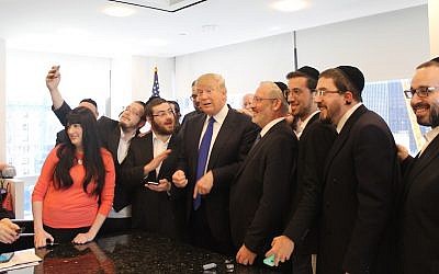 Donald Trump holds a question-and-answer session with Jewish reporters at his offices at Trump Tower, New York, April 14, 2016. (Uriel Heilman/JTA)