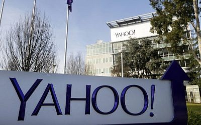 This Jan. 14, 2015, file photo shows a sign outside Yahoo's headquarters in Sunnyvale, Calif.  (AP/Marcio Jose Sanchez)