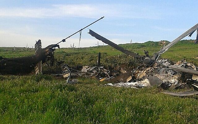 A picture taken on April 2, 2016 obtained from the Nagorno Karabakh Republic Defence Ministry's official website reportedly showing the remains of a downed Azerbaijan helicopter in Nagorny Karabakh after clashes between Armenian and Azeri forces (AFP Photo/HO)