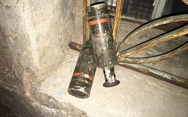 Tear gas grenades, apparently IDF issue, discovered by security forces during sweeps in the West Bank to uncover Palestinian weapons. (IDF spokesperson)