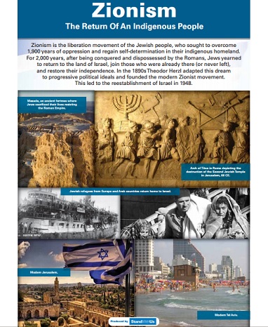 A panel on Zionism that was removed by UN officials from an exhibit on Israel prepared by the Israeli Mission to the UN and StandWithUs set to be displayed April 4, 2016. (Israeli Mission to the UN)